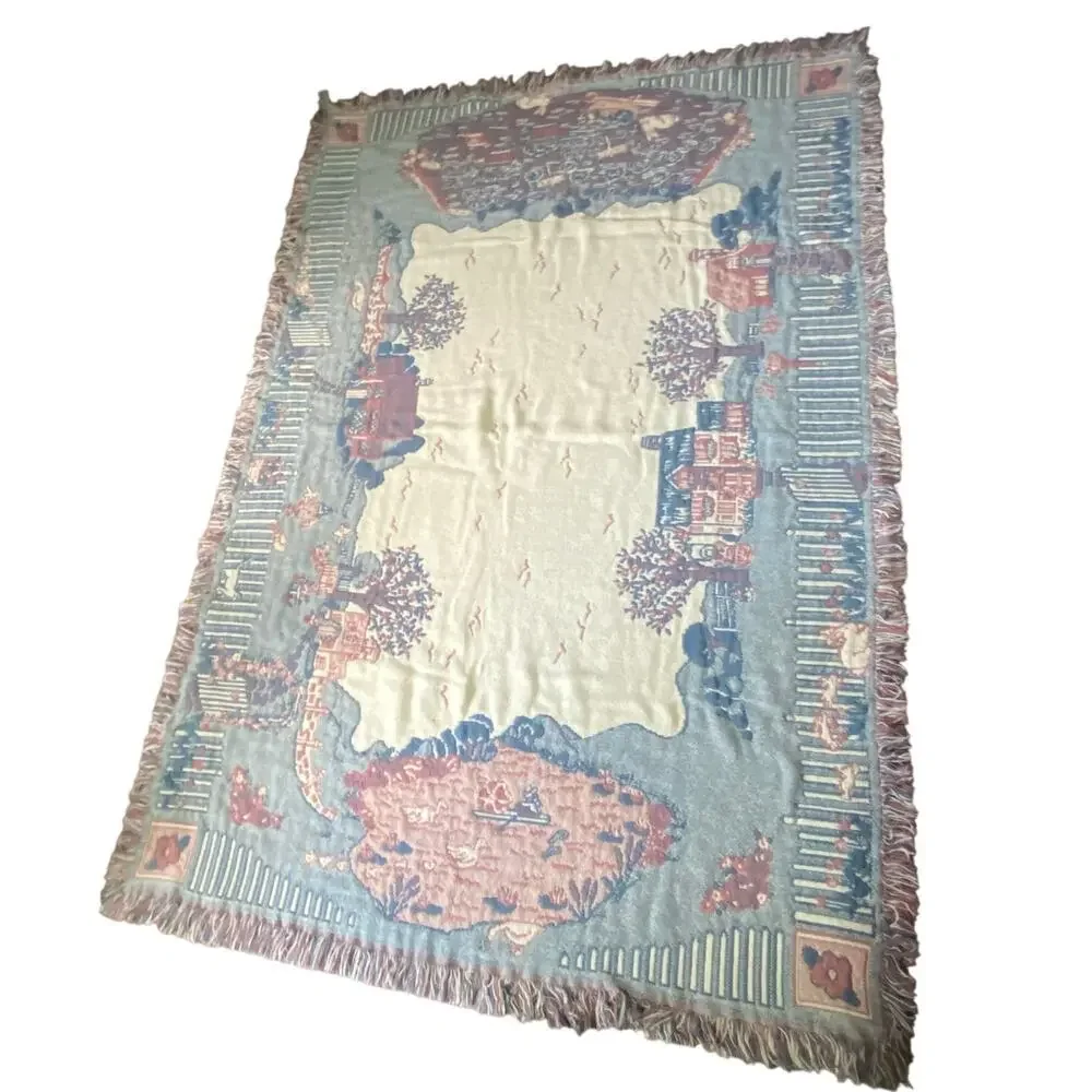 Tapestry Blanket Farm House Animals Pastel Colors 4ft by 5.8ft